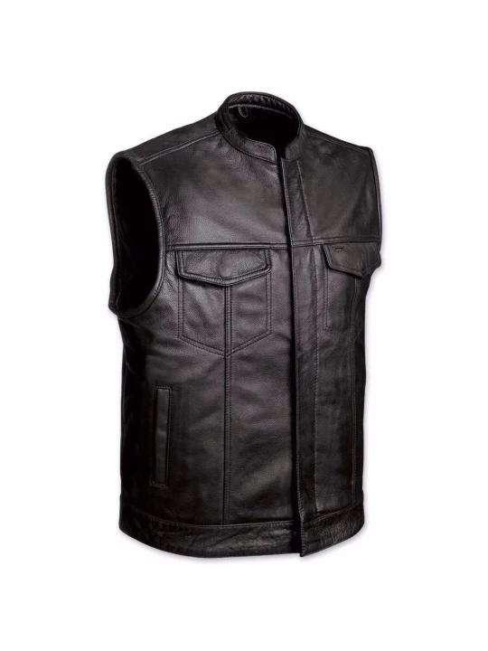 Mens Black Leather Motorcycle Club Vest
