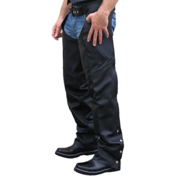 Mens Black Leather Motorcycle Riding Chaps