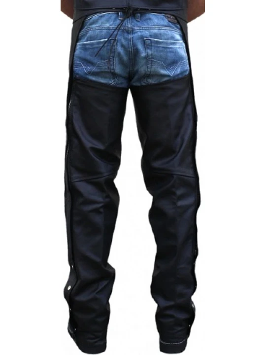 Mens Black Leather Motorcycle Riding Chaps