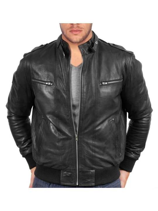 Mens Flying Casual Leather Bomber Jacket