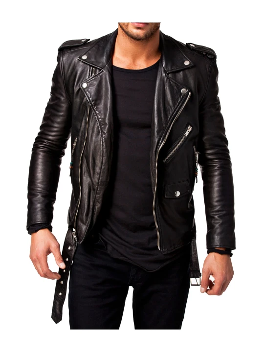 Mens Full Sleeve Genuine Lambskin Leather Riding Jacket