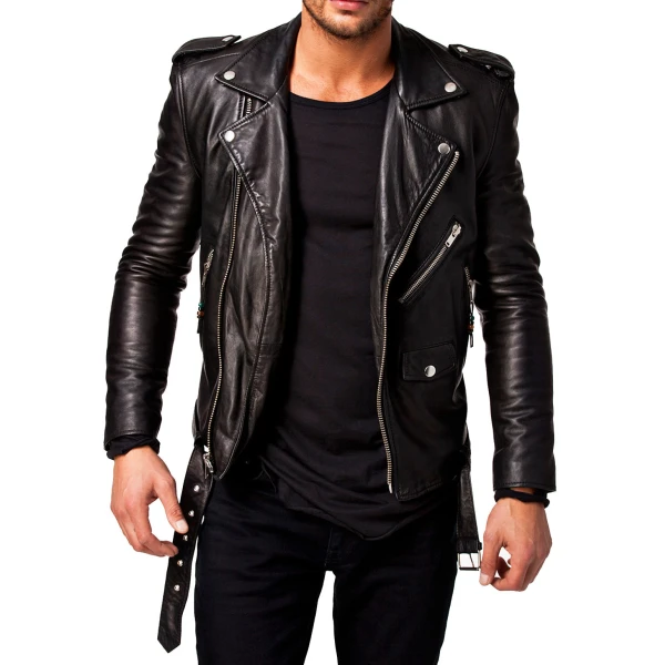 Mens Full Sleeve Genuine Lambskin Leather Riding Jacket