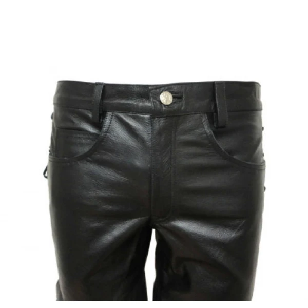 Mens Jeans Style Black Leather Short