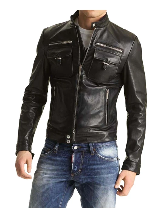 Men's Slim Fit Leather Motorcycle Jacket