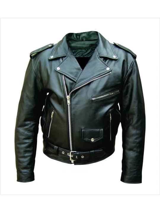 Mens Vintage Black Leather Bike Jacket