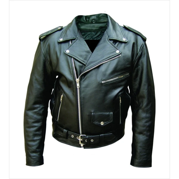 Mens Vintage Black Leather Bike Jacket