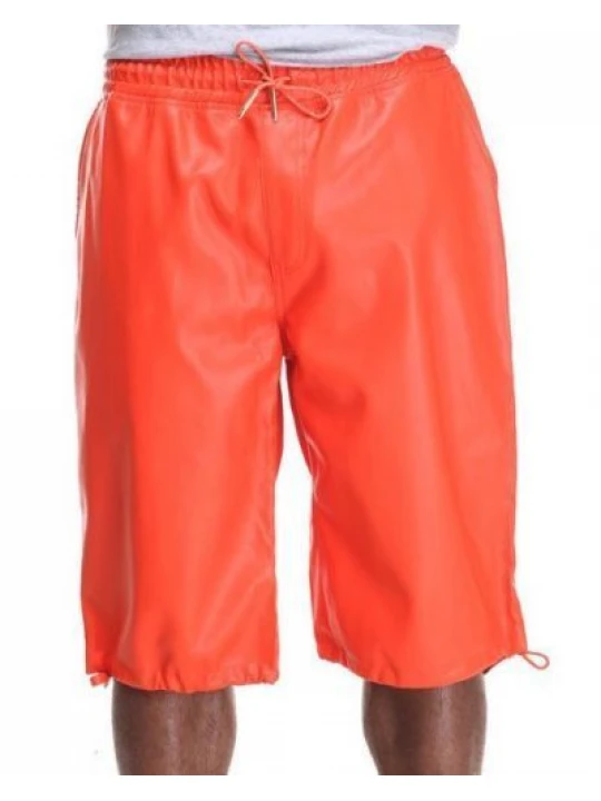Mens Vintage Style Orange Leather Shorts