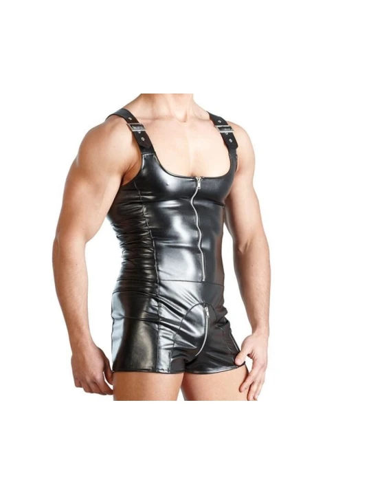 Pure High Quality Black Leather Romper for Men