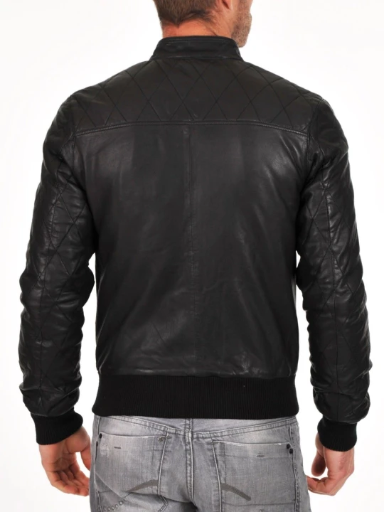 Soft Sheepskin Genuine Quilted Bomber Jacket for Mens