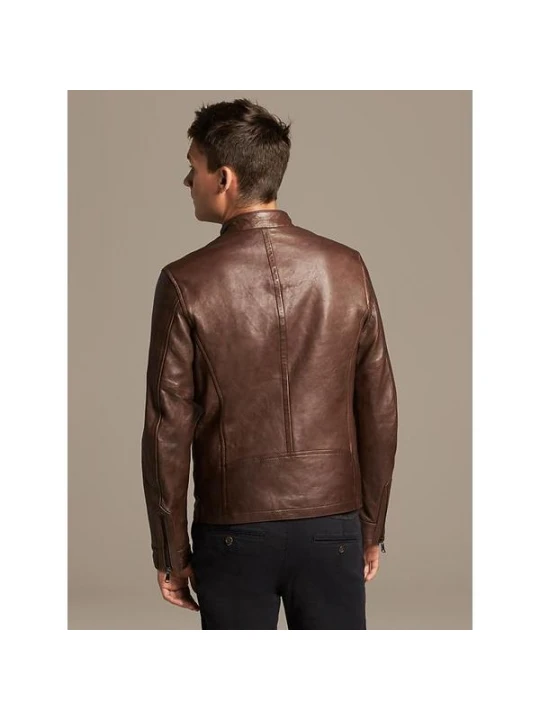 Stylish Mens Brown Leather Moto Jacket