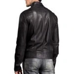 Stylish Mens Leather Bomber with Stand Collar