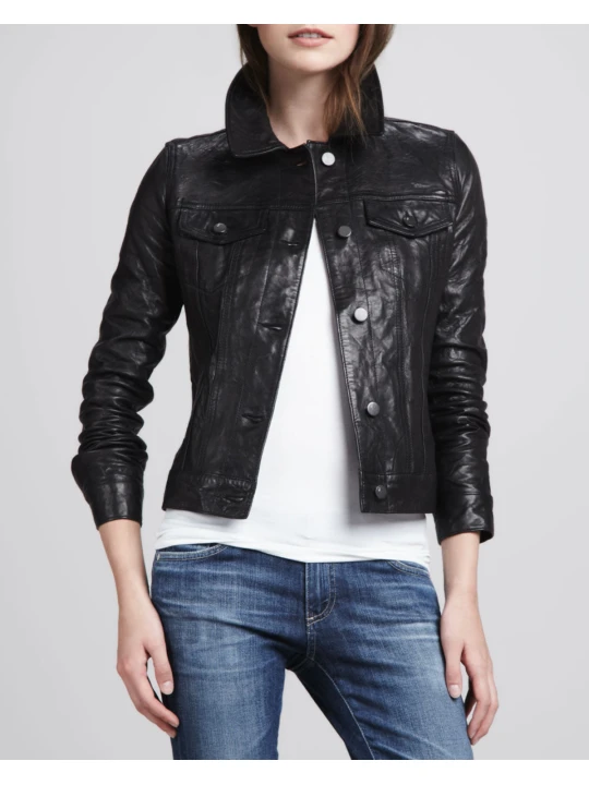 Stylish Moto Black Leather Jacket For Women