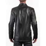 Three Button Blazer Style Black Leather Coat for Men