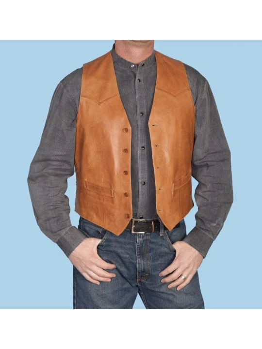 Vintage Style Mens Tan Brown Leather Vest
