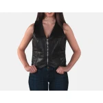 Womens Soft Black Leather Motorcycle Riding Vest