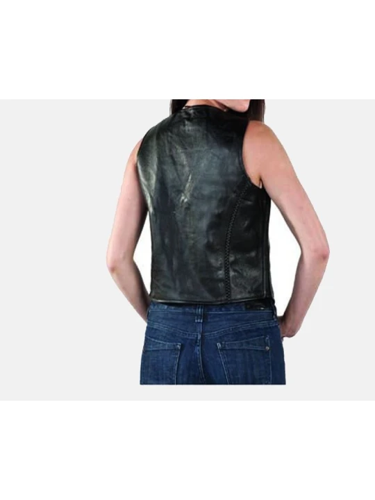 Womens Soft Black Leather Motorcycle Riding Vest