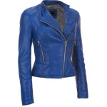 Best Blue Girls Leather Motorcycle Jacket for Sale