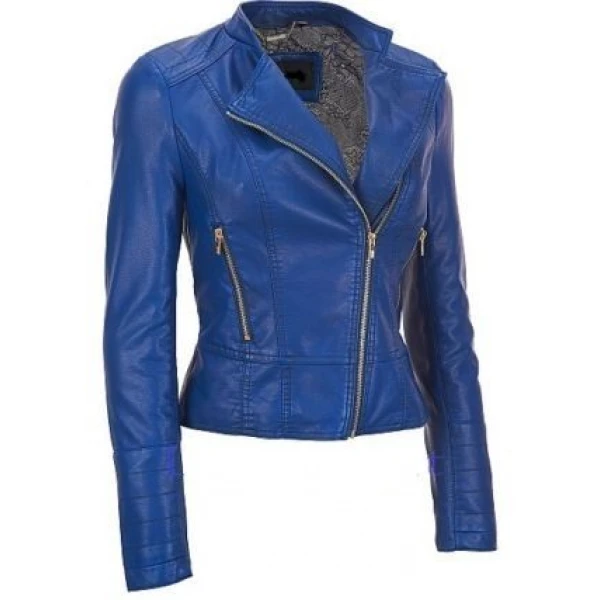 Best Blue Girls Leather Motorcycle Jacket for Sale