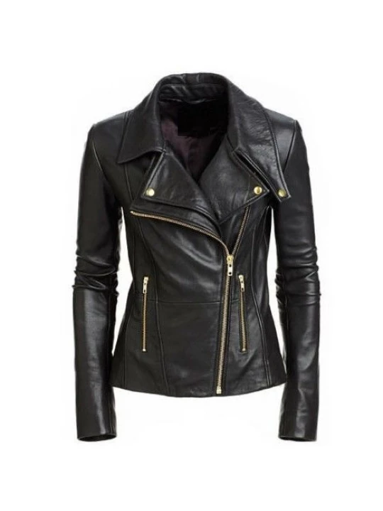Cool Womens Black Leather Biker Style Jacket