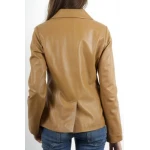 Beige Genuine Leather Sport Coat Blazer for Women