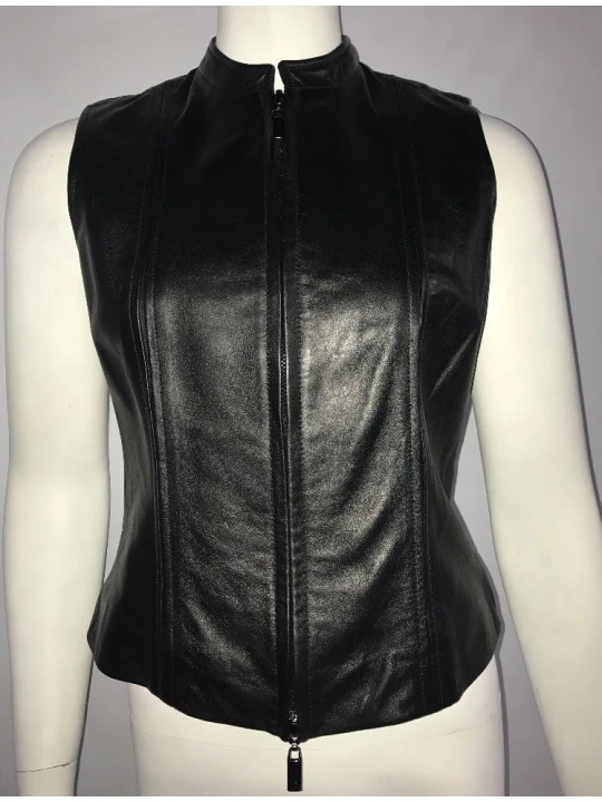 Ladies Best Zippered Black Leather Motorcycle Vest
