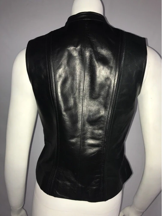 Ladies Best Zippered Black Leather Motorcycle Vest