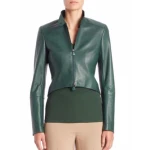 Long Sleeves Real Womens Designer Green Leather Jacket