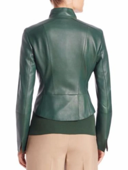 Long Sleeves Real Womens Designer Green Leather Jacket
