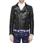 Mens Regular Fitted Black Leather Motorcycle Jacket