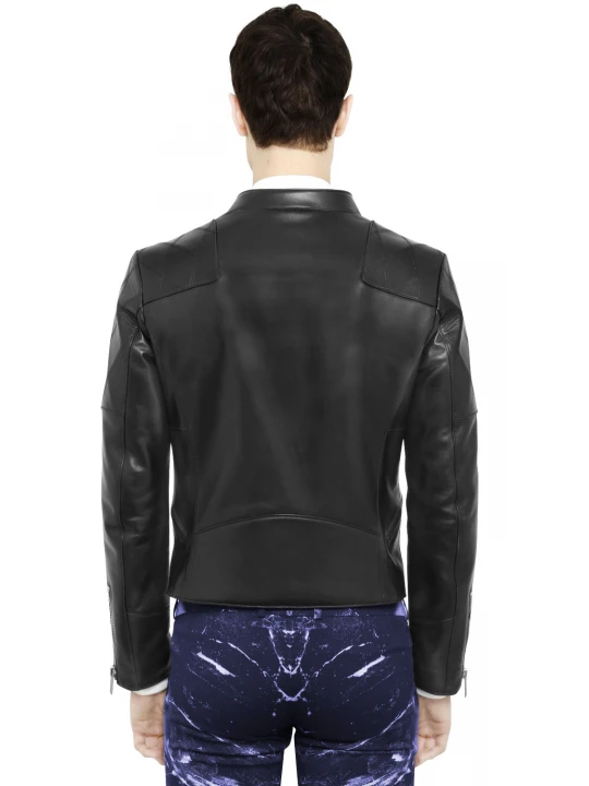 Men's Regular Fitted Black Leather Motorcycle Jacket