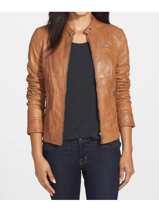 Real Womens Designer Brown Leather Jacket