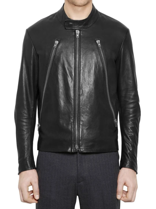 Retro Style Black Moto Leather Riding Jacket for Men