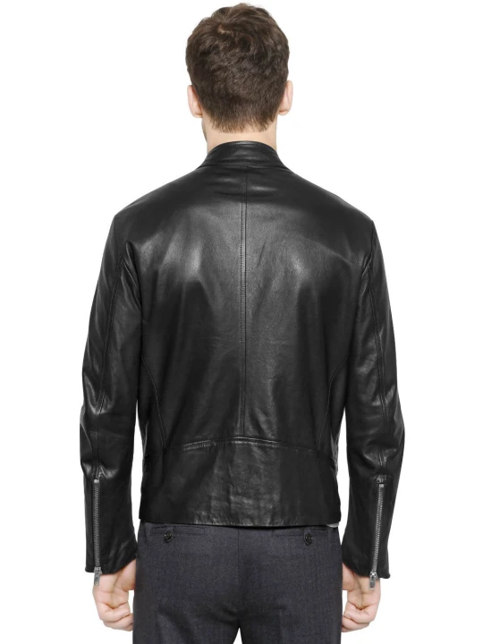 Retro Style Black Moto Leather Riding Jacket for Men