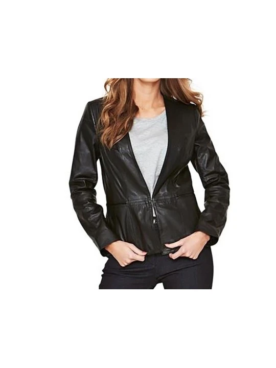 Womens Pure Lambskin Black Leather Blazer