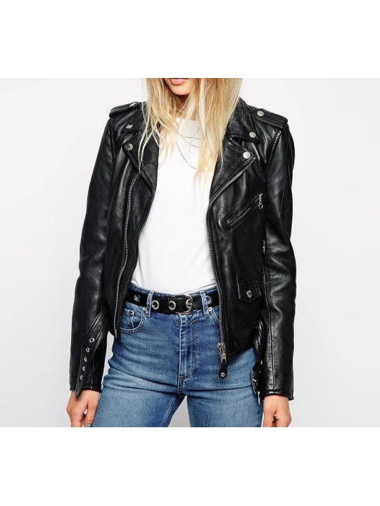 Soft Designer Black Leather Womens Motorcycle Jacket