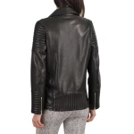Soft Real Lambskin Black Leather Quilted Motorcycle Jacket for Womens