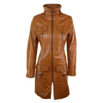Vintage Tan Brown Real Leather Coat for Ladies