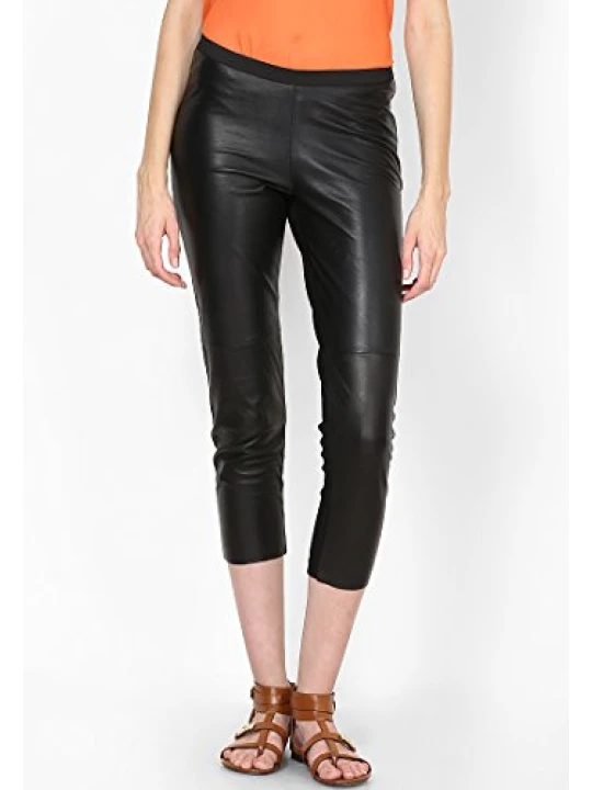 Womens Classic Black Leather Capri Pant