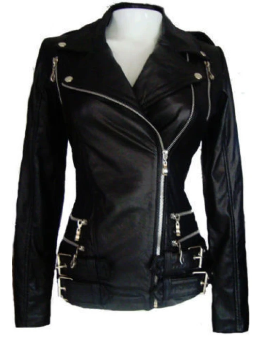 Womens Custom Black Leather Outerwear Riding Jacket