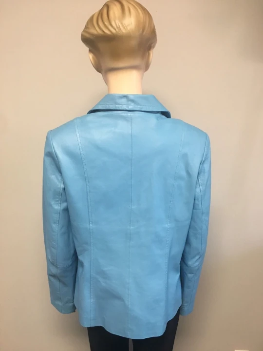 Womens Light Blue Blazer Style Leather Jacket