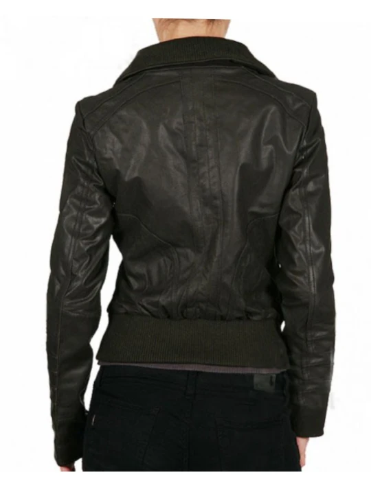 Womens Real Black Leather Bomber Jacket