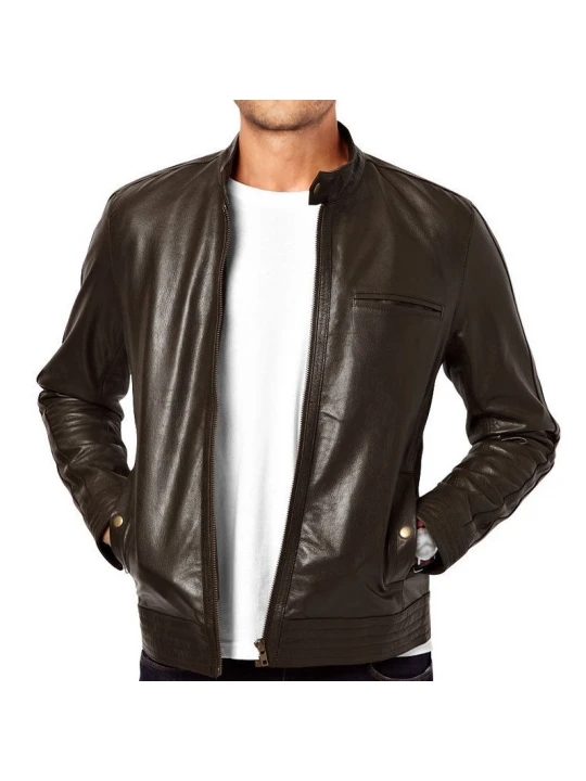 Branded Pure Lambskin Dark Brown Leather Jacket for Mens