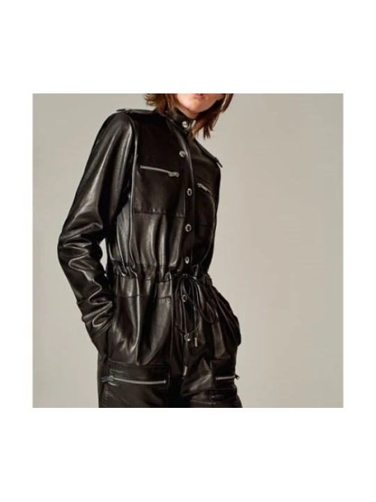 Elegant Womens Black Going Out Leather Jumpsuit