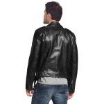 Front Pockets Mens Genuine Black Leather Biker Jacket
