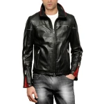 Mens Classic Style Black and Red Leather Jacket