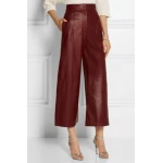 New Fashion Womens Burgundy Leather Culottes Trousers Pants