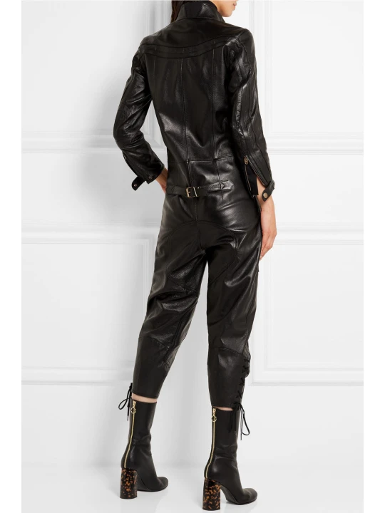 New Trend Ladies Dressy black Lace-up Leather Jumpsuits