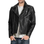 Pure Black Leather Motorcycle Jacket for Men Biker