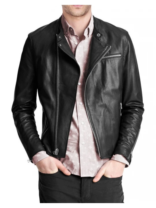 Simple Casual Black Leather Jacket for Mens