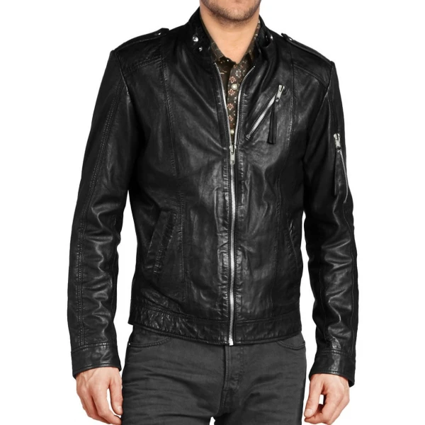 Simple Classic Black Leather Jacket for Mens